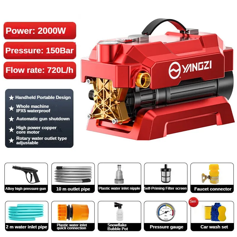 

150Bar 220V Portable High Pressure Cleaner 2000W High Power Household High Pressure Water Gun for Car Washing and Floor Washing