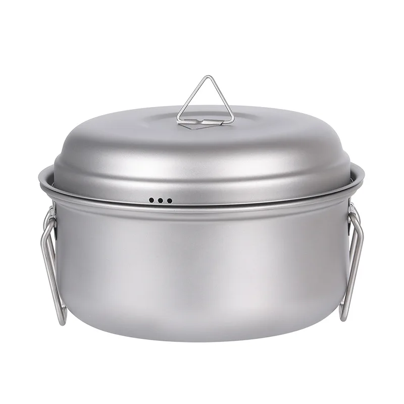 

Pure Titanium Steamer Cooker Outdoor Tableware Large Soup Pot Picnic Portable Camping Large 2L Cookware Pot