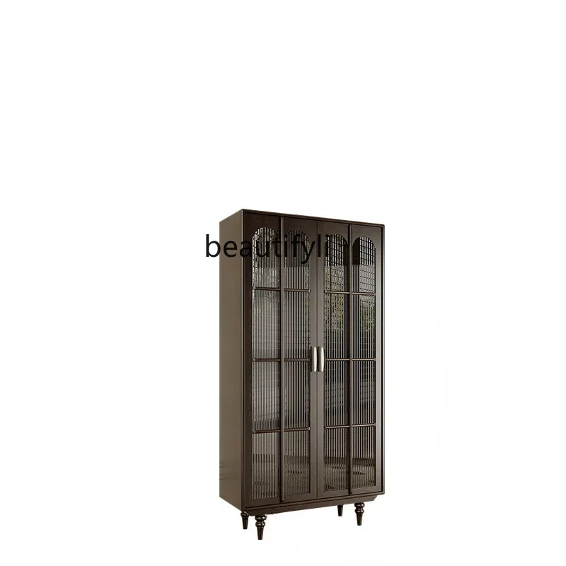 

French-Style Solid Wood Household Dust-Proof Bookcase Storage Cabinet with Glass Door Display Cabinet Study Furniture