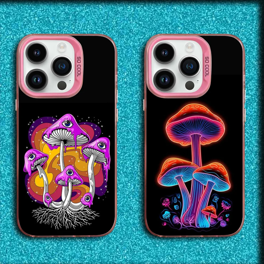 

Trippy Psychedelic Mushrooms Phone Case For iPhone 16,15,14,13,12,11,Mini,Pro,MAX Pink Matte Silicone Cover