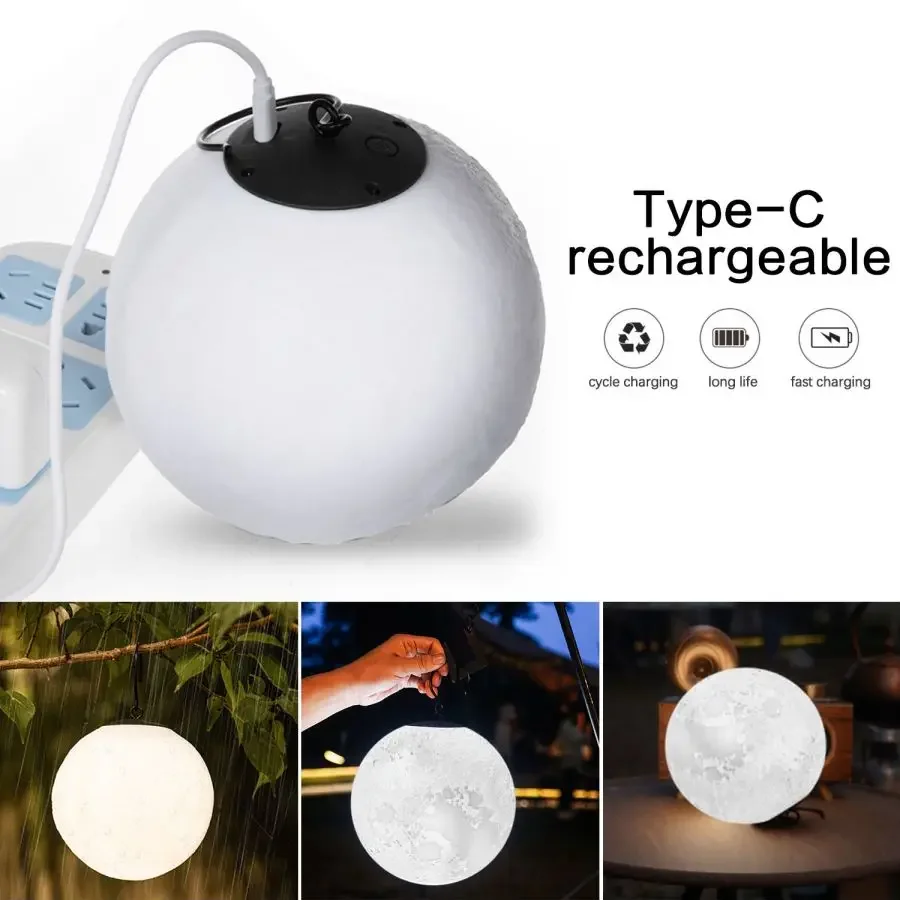 Outdoor LED Camping Lantern Waterproof Tent Lamp USB Rechargeable Portable Hanging Moon Light Garden Decor Lights