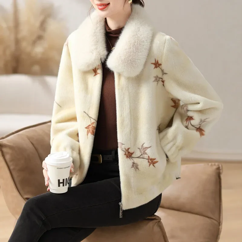 2026 Nieuwe Mode Faux Nertsen Bontjas Vrouwen Winter Dikke Rits Korte Bont Jas Middelbare Leeftijd Moeder Kleding Tops warme Bovenkleding T1642