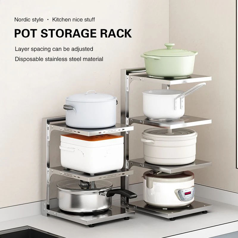 Kitchen Stainless Steel Storage Rack Household Thickened Sink Sub Cabinet, Adjustable Height Multi-Layer Countertop Storage Rack