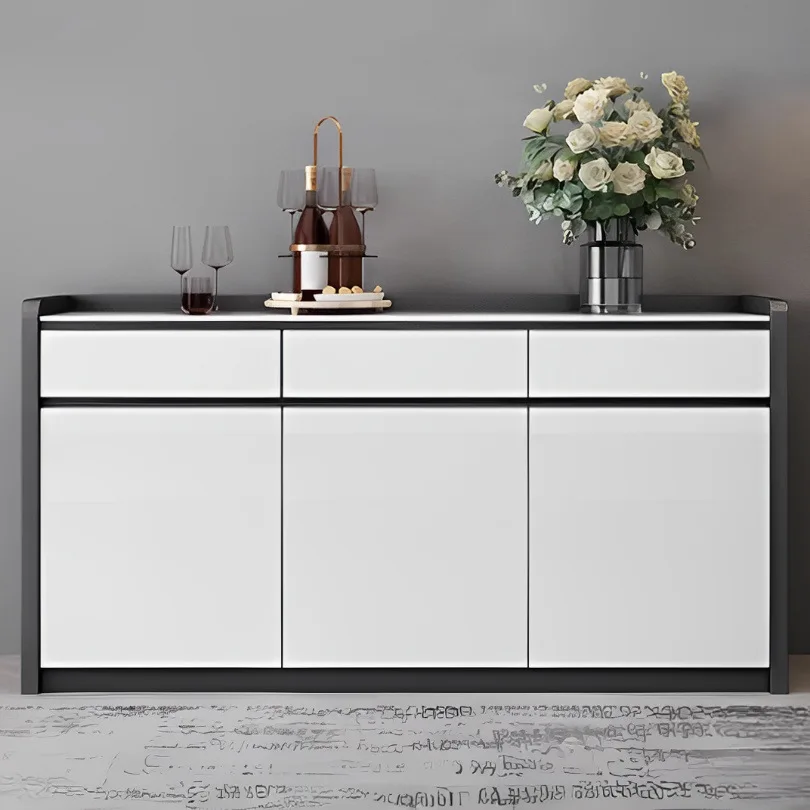 &Luxury-inspired Stone-Effect Lacquered Finish Multi-Purpose Low Cabinet for Office Floor-Standing File Home Kitchen Sideboard