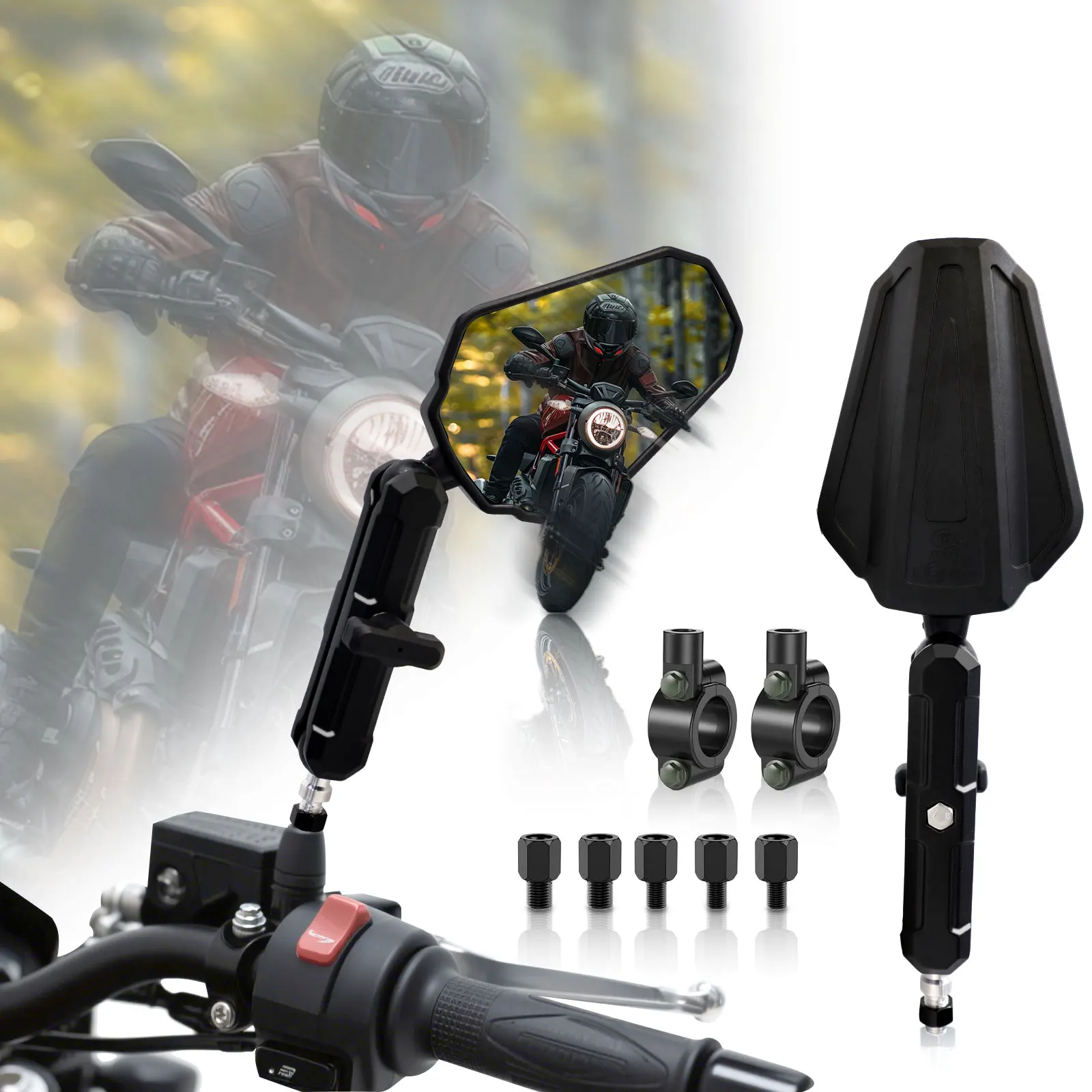 

Universal Motorcycle Mirrors Angle Adjustable Folding Handlebar Side Mirror Compatible With Adventure Dirt Street Bike ATV