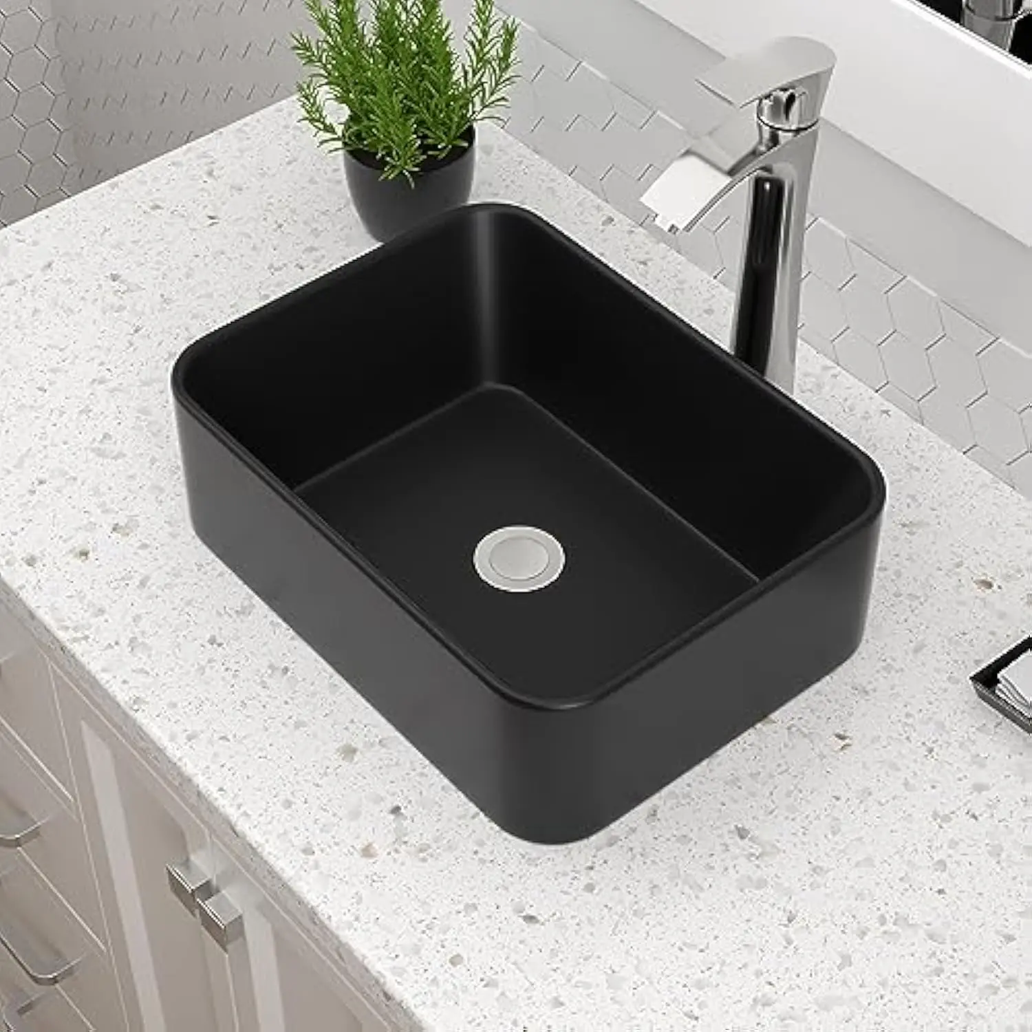 

Black Vessel Sink Rectangle 16x12 Matte Black Bathroom Vessel Sink Rectangular Above Counter Ceramic Porcelain Lavatory Vanity