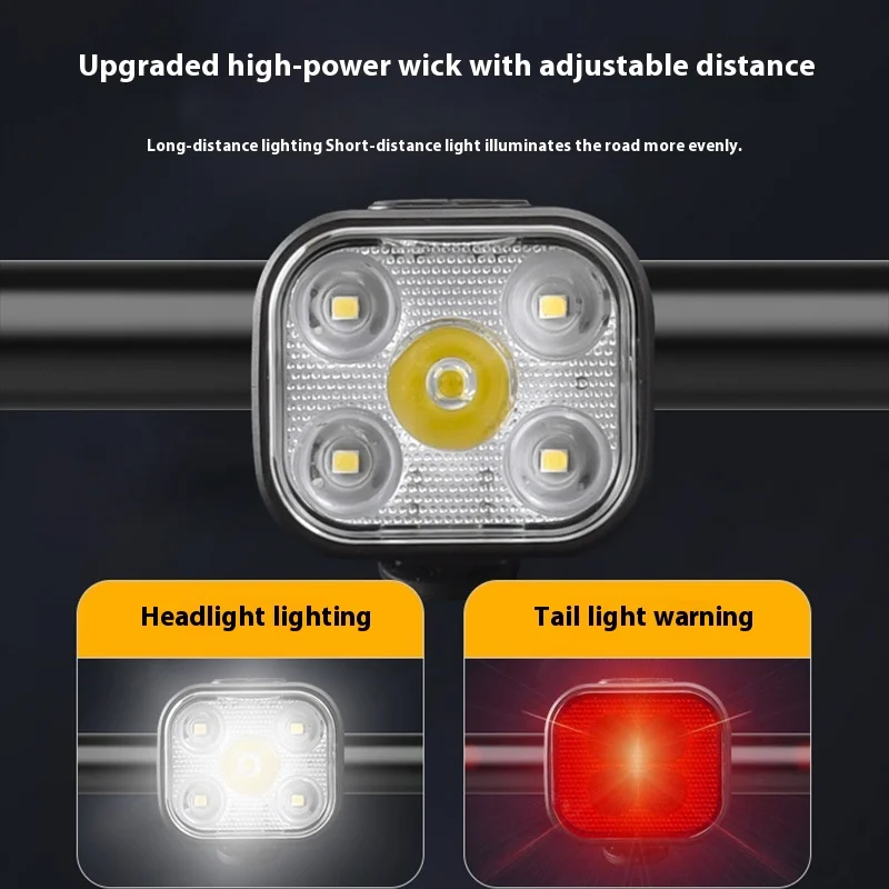 Rain-proof type-c rechargeable riding lights Two styles of bicycle headlights taillights night riding suit 5led outdoor long bat