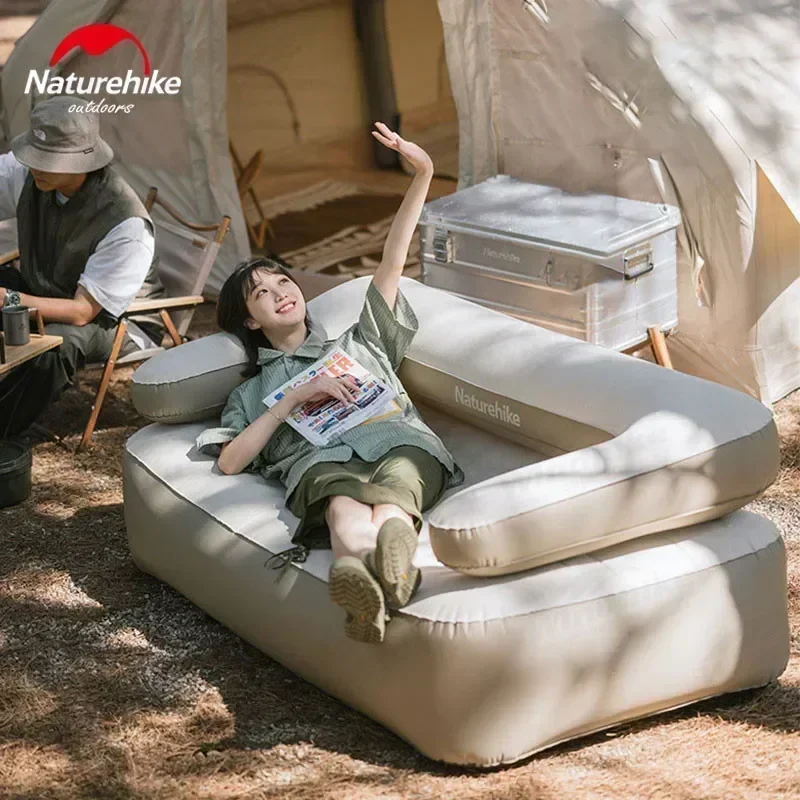 Naturehike 2 In 1 Air Sofa Inflatable Double Bed Outdoor Camping Mat  Chair Sleeping Mattress 35cm Thickness Ultralight Portable