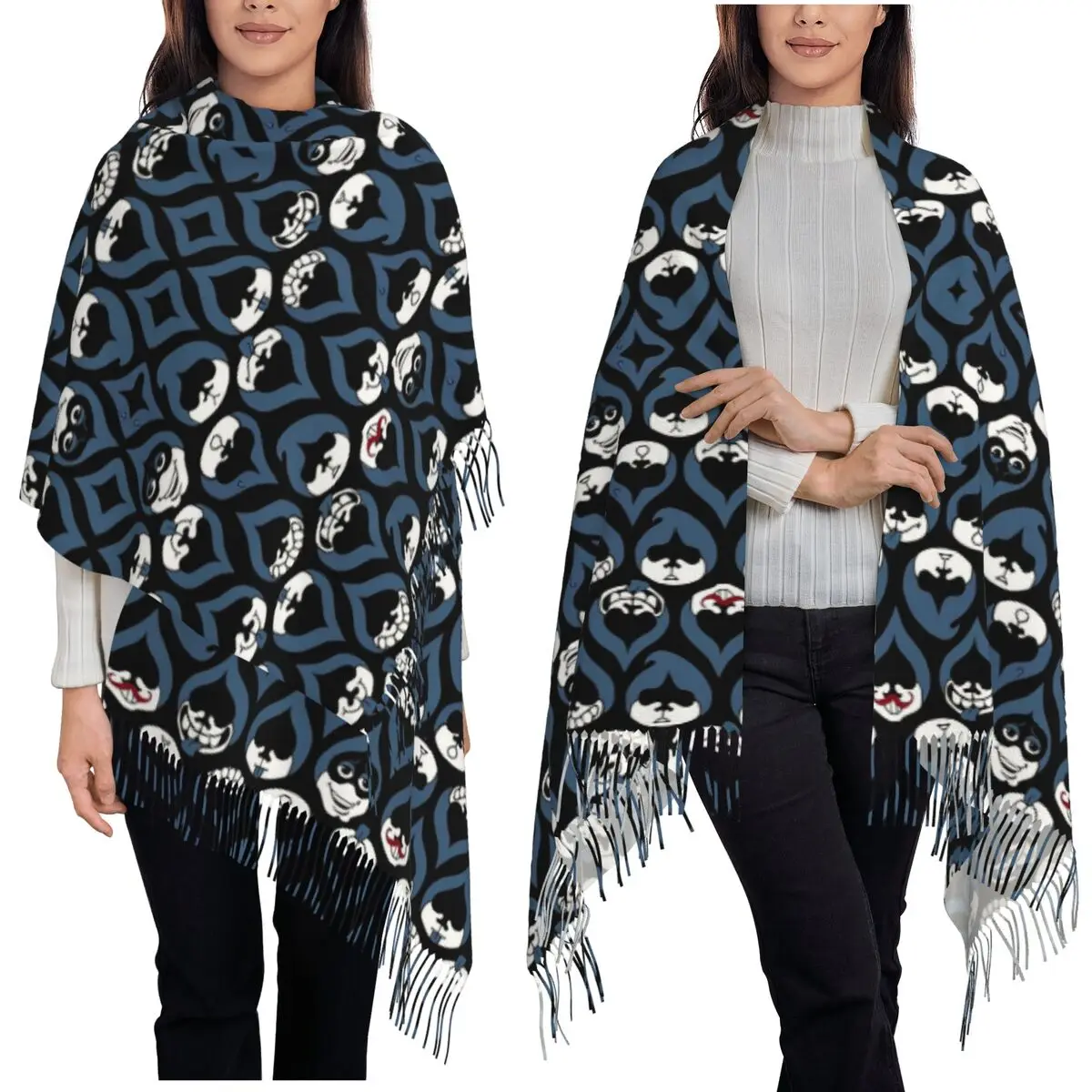 Deltarune Lancer Face Drop Pattern Scarf Tassel Scarves for Women Soft Warm Shawls and Wraps Large Fall Winter Shawl Wrap