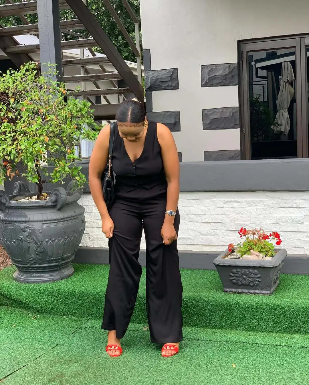 صيف جديد الأعمال القطن الكتان مجموعة المرأة موضة الخامس الرقبة سترة دون أكمام تدلى واسعة الساقين عادية 2 قطعة مجموعات الزي الأسود #5