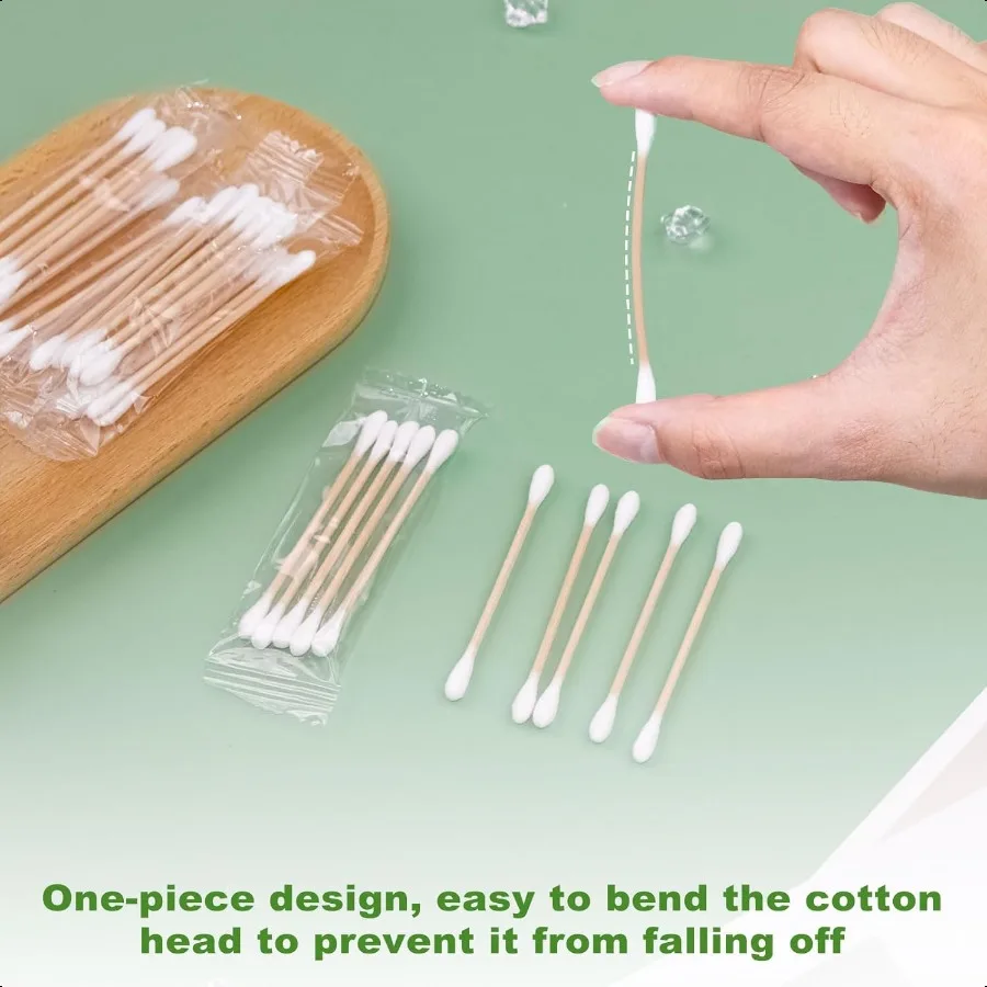 مسحات القطن ملفوفة بشكل فردي أعواد قطنية السفر العضوية مزدوجة يميل الخيزران العصي لمكياج الأذن شكل دائري مزدوج 5 قطعة