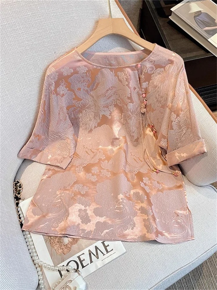 

Свободная круглая футболка Ne ort Sve, мужская летняя повседневная одежда, ацетатный материал, винтажный дизайн с вышитыми пуговицами