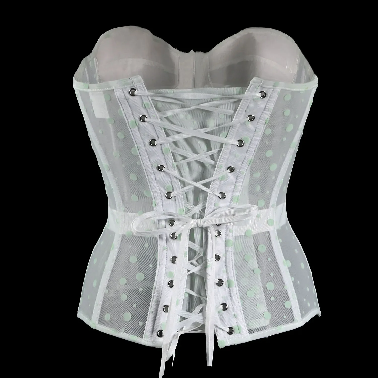 Women Sexy White Corsets Mesh Breathable Luxury Tube Tops Dot Print Hot Lingerie Lace-up Bustiers Summer Fashion Streetwear