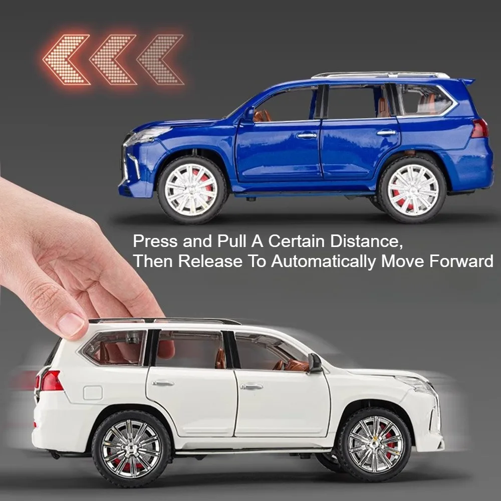 1:24 LX600 LX570 SUV coche en miniatura de aleación de juguete fundido a presión vehículos todoterreno de Metal tirar hacia atrás sonido luz juguetes de simulación regalos para niños