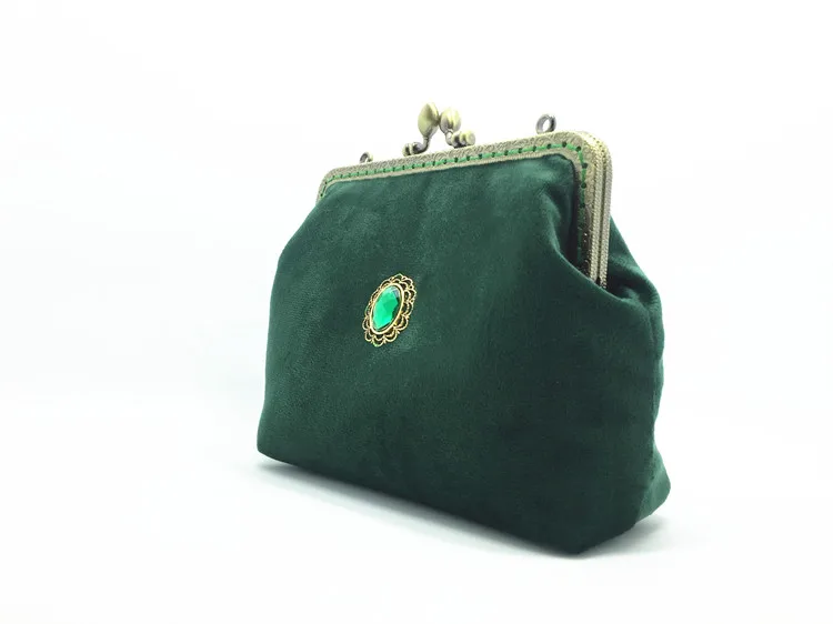 Lost in Vinatge Petrol Green Velvet Clasp Clutch Beset with Diamonds Bag Snap Closure Frame Gold Chain Strap Evening Party