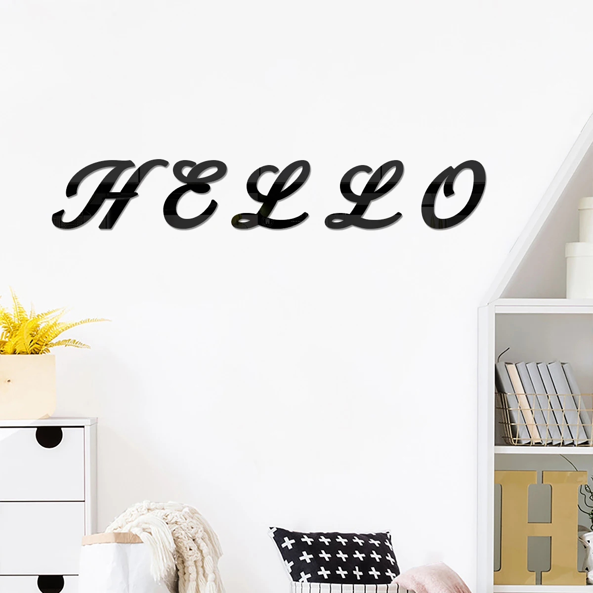 حجم كبير 20 سنتيمتر أسود ثلاثية الأبعاد الاكريليك مرآة سطح الخط الفني الإنجليزية رسائل ملصقات جدار ديكور المنزل الأبجدية الفن صور مطبوعة للحوائط #6