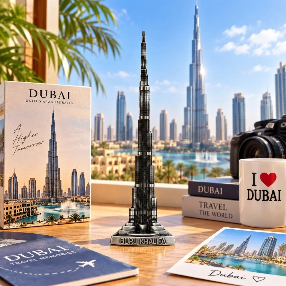 1pcs Gray Alloy Burj Khalifa Tower Model 8.66in Height Miniature Size Dubai Landmark Building Model Metal Tower Statue