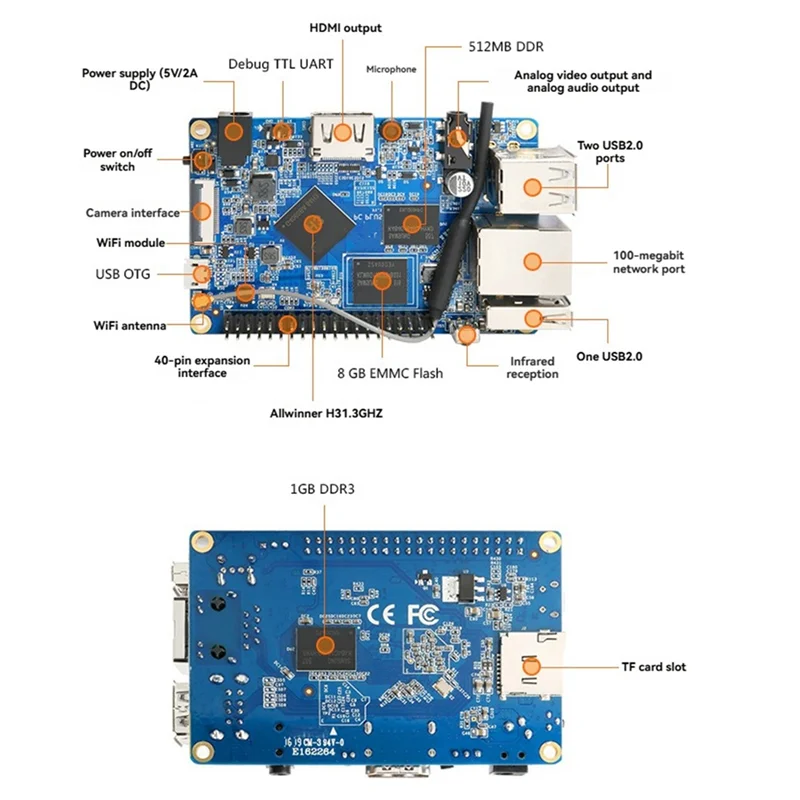 

ABZZ-For Orange Pi PC Plus For Android4.4 Ubuntu Debian OS Compatible 1G RAM 8GB EMMC Allwinner H3 Single Board Computer