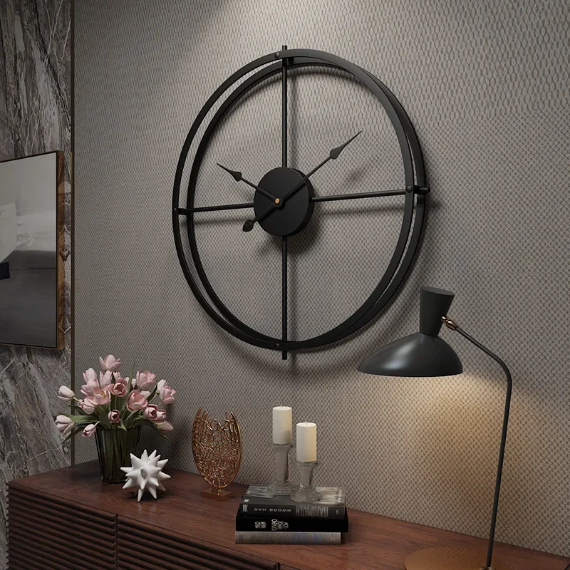 Large Retro Wall Clock Double-Walled Square Tube Iron Home Clock Simple Design for Living Room and Office Art Wall Decor