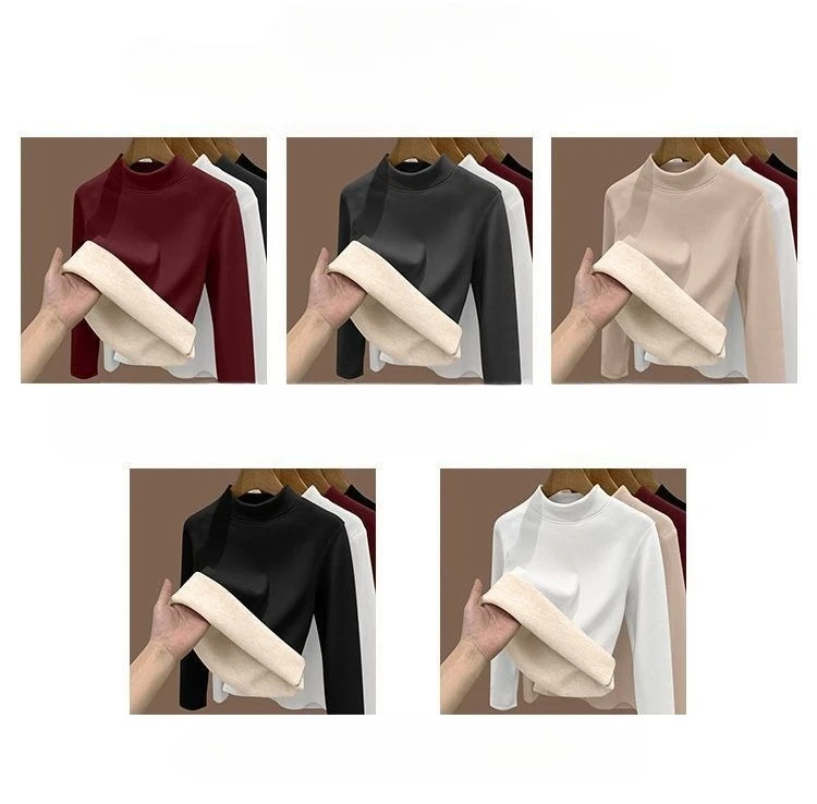 Damen Winter Lamm Fleece Basis Shirt Tops mit verdickter Fleece beheizte Unterwäsche Herbst Langarm T-Shirt warme Kleidung – Detail 7