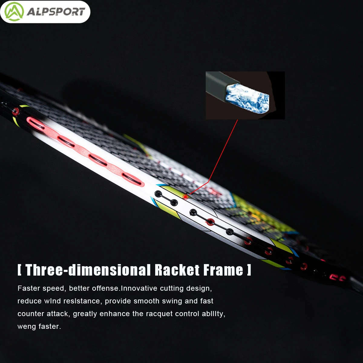 Alpsport ZY 3U T800 Badminton racket Offense Max 38 lbs Imported  100% Professional Carbon Fiber + Titanium Badminton Racket