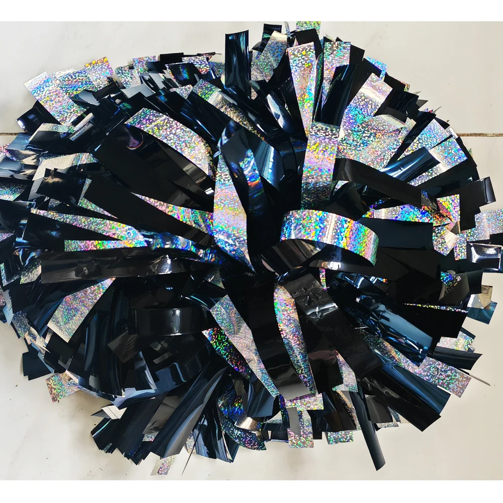 1PIECE,Cheerleader Pom Pom ,Metallic navy,metallic black with holographic silver Mix, Custom Size and Color, Baton Handle