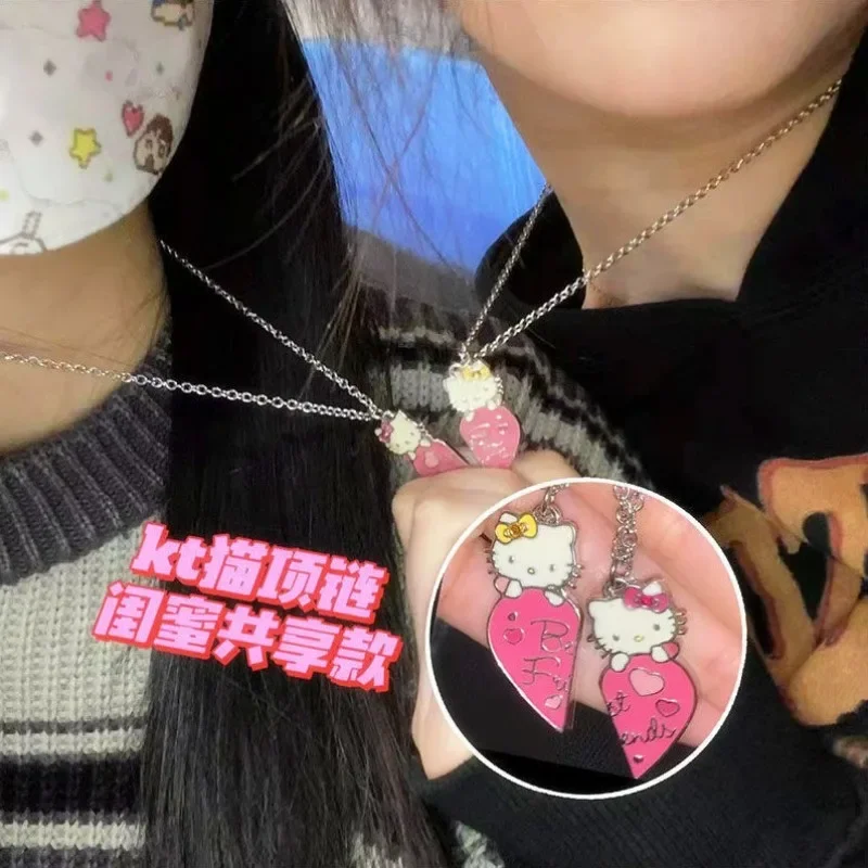 Sanrioed Cartoon Hello Kitty Necklace Cute Clavicle Chain Ins Style Sweater Chain Birthday Gift Best Friend Pendant