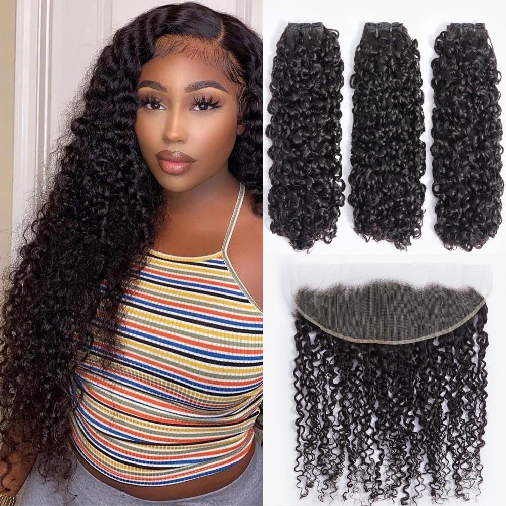 

Brazilian Kinky Spirals Curly Bundles With Frontal 10A Double Drawn Pixie Curl Human Hair Extension Weave With Frontal Closure