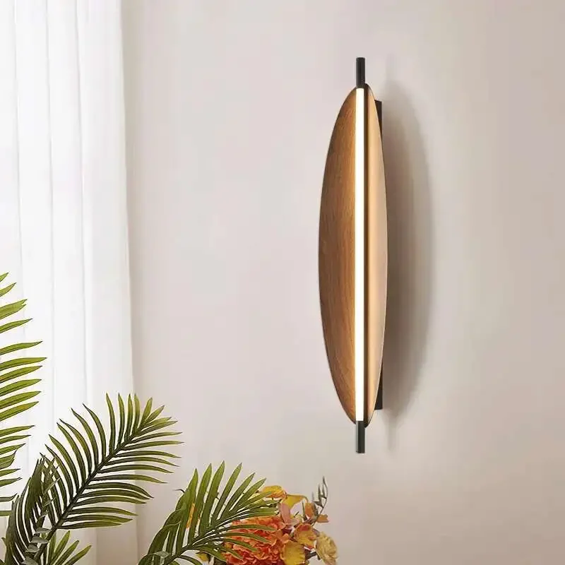 

Simple LED Walnut Wall Lamp Burlywood Living Room Luminous Indoor Lighting Nordic Style Bedroom Stair AC110-220V Light 2025