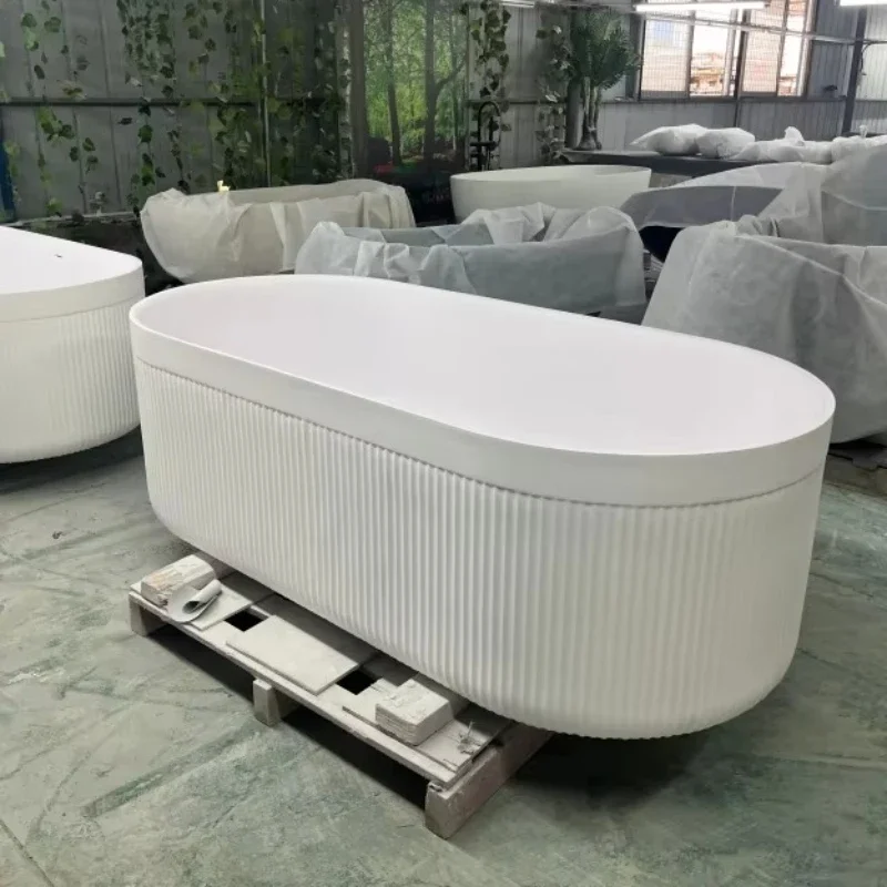 

Modern vertical striped pattern solid surface bathroom tub