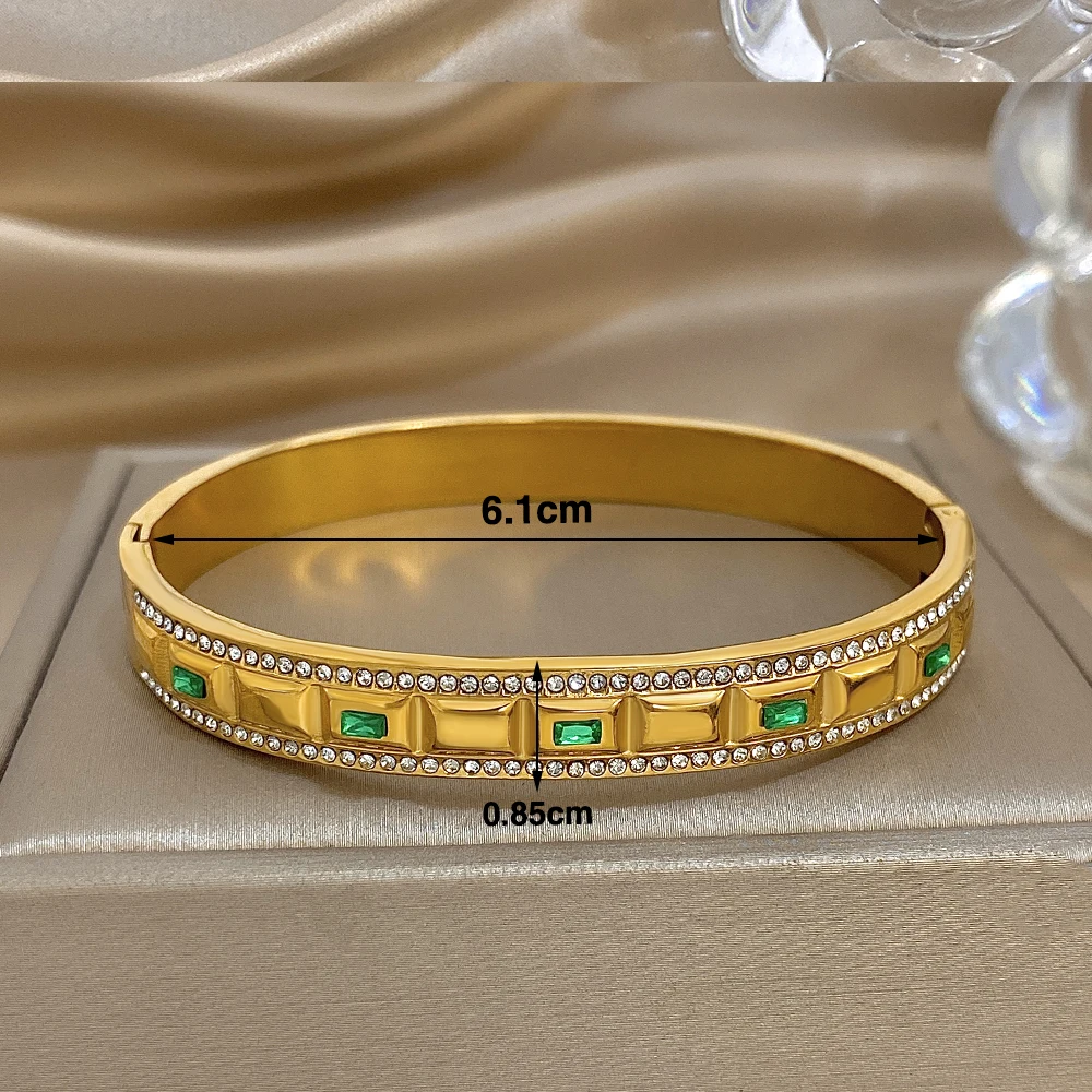 DODOHAO ريترو الأخضر الزركون أساور استانليس ستيل النساء الحد الأدنى الجولة المفتوحة الإسورة سوار مقاوم للماء مجوهرات الزفاف 2026 #6