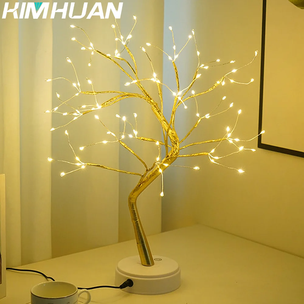 Lámpara LED de mesa para bonsái de escritorio, luz nocturna, estrella, decoración de árbol de Navidad, Plug-in y batería, lámpara de mesa ambiental de doble uso