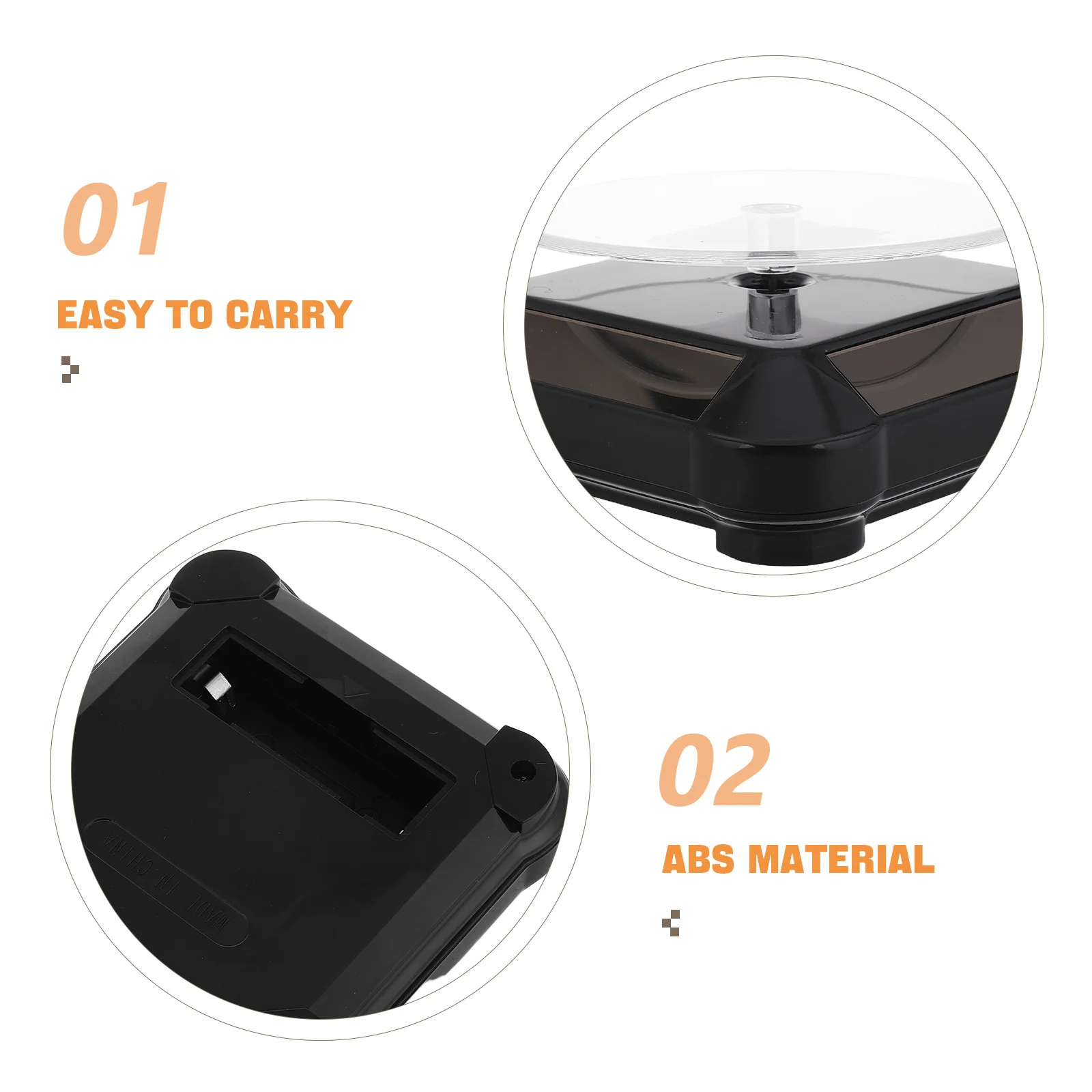 حامل عرض مجوهرات دوار تلقائي يعمل بالطاقة الشمسية، مادة ABS رائعة، عرض 360 درجة، عملية صامتة