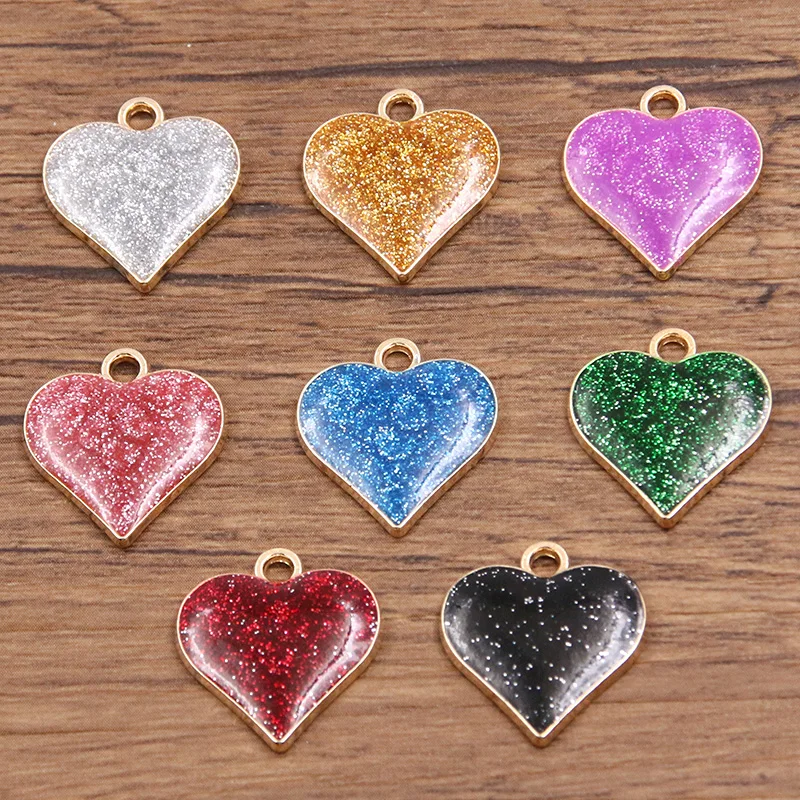 10Pcs 16X17mm Alloy Metal KC Gold Color Enamel Drop Oil Charms Geometry Heart Pendant For DIY Bracelet Necklace Jewelry Making
