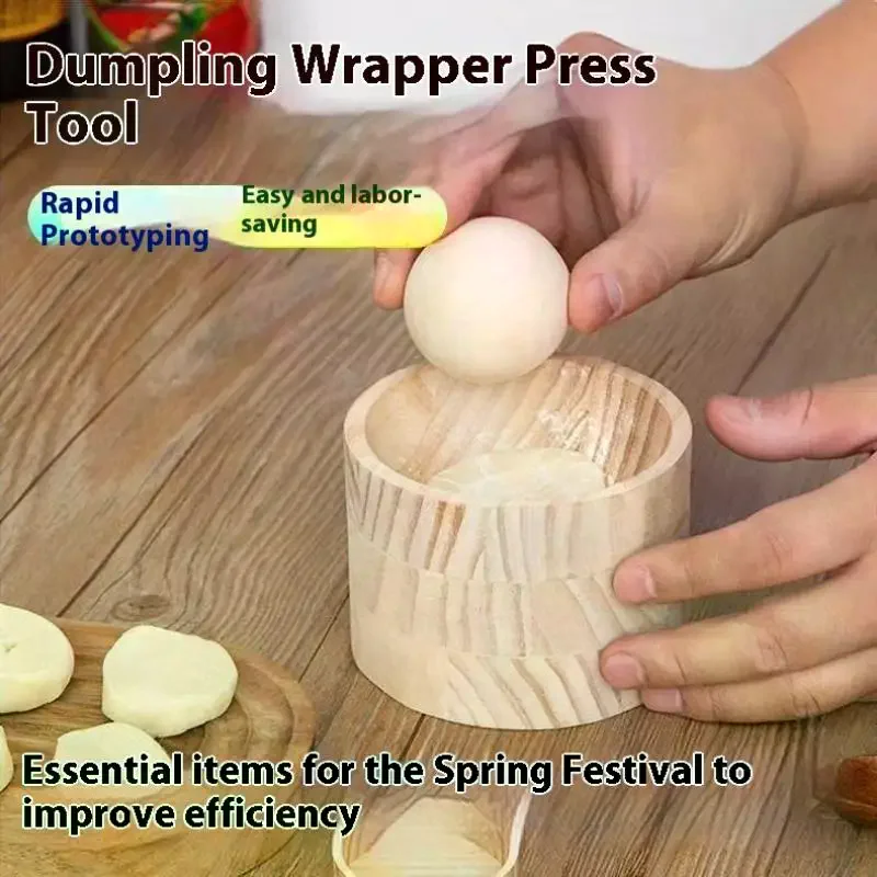 Quick Dumpling Wrapper Maker Wood Dumpling Maker Press Tool Wood Mold And Ball Manual Dough Skin Presser Hand Pie Rolling Tool