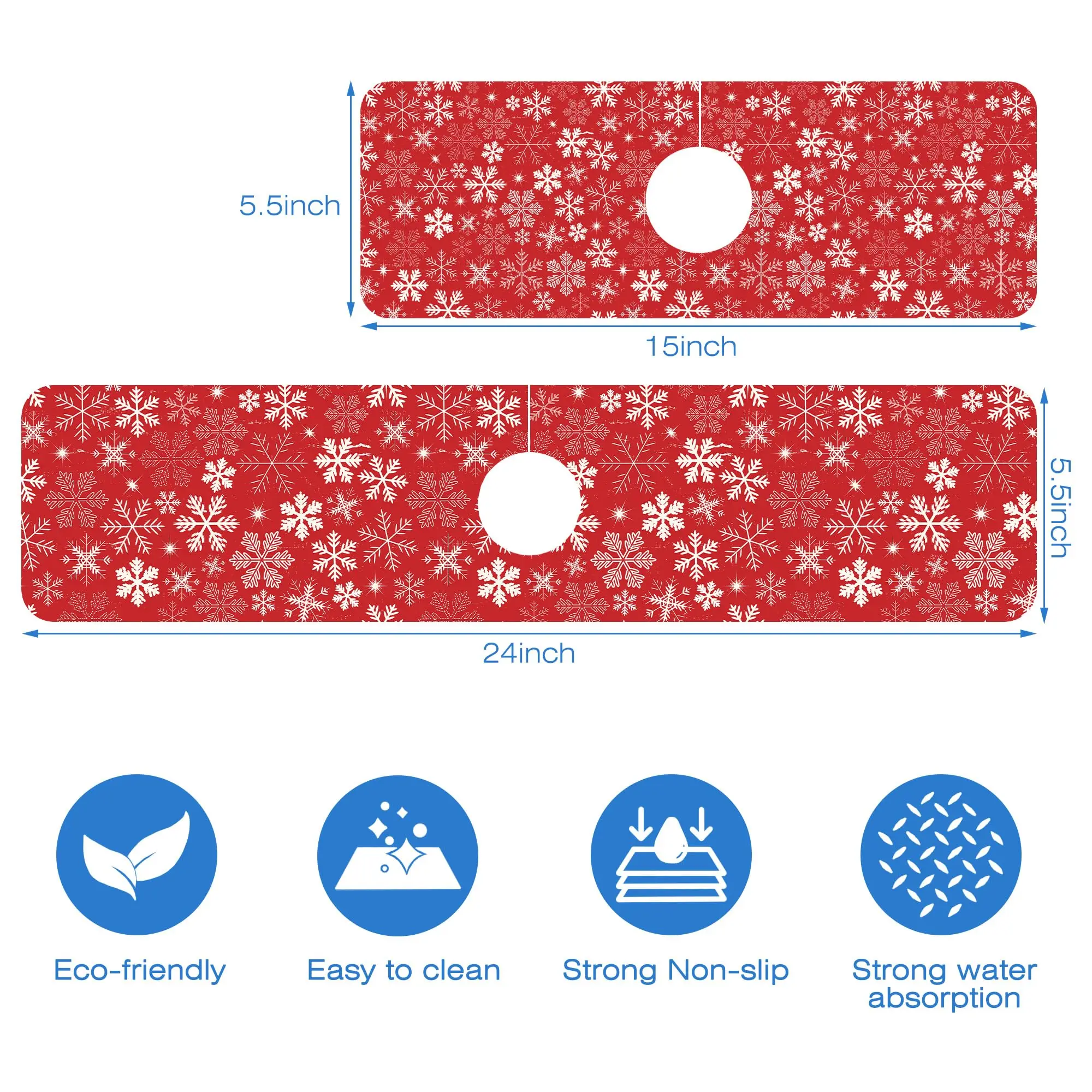 VIKAMA Christmas Snowflake Kitchen Sink Splash Guard Mat Absorbent Fast Drying Mat Faucet Draining Mat Sink Splash Guard Kitchen
