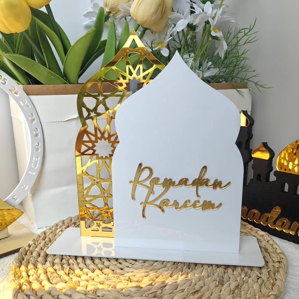 Acrylic Ramadan Kareem Ornament Black Gold Eid Mubarak Table Decoration Muslim Islamic Holiday Party Supplies Ramadan Favors