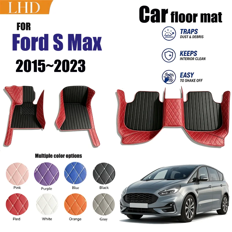 Car Floor Mats Suitable for Ford S Max 2015~2023 Anti slip and wear-resistant PU leather car interior mat