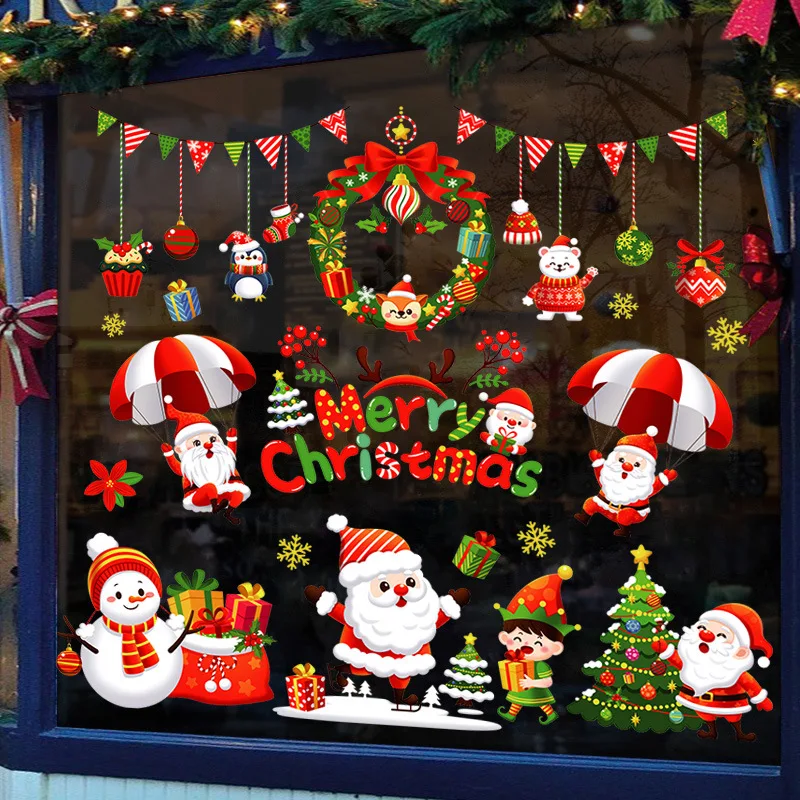 2025 Christmas Window Stickers Merry Christmas Halloween Wall Stickers  Xmas Home Decorations For New Year