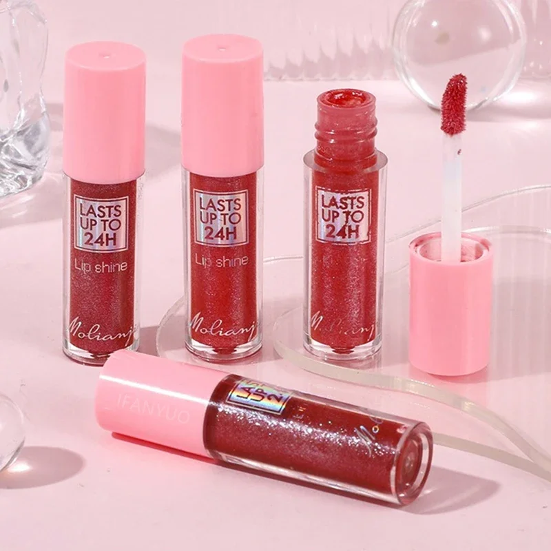 3 couleurs miroir imperméable à l'eau brillant à lèvres hydratant paillettes liquide rouge à lèvres maquillage longue durée brillance dans corail rose liquide rouge à lèvres