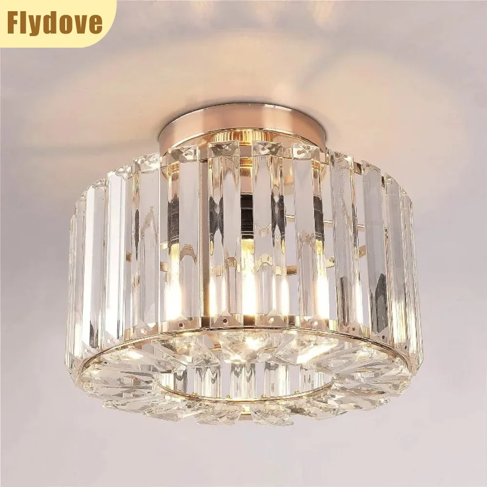 

French Modern Embedded Crystal Chandelier LED Hotel Bedroom Corridor Entrance Ceiling Decorative Lighting Fixture E27 Gold Black