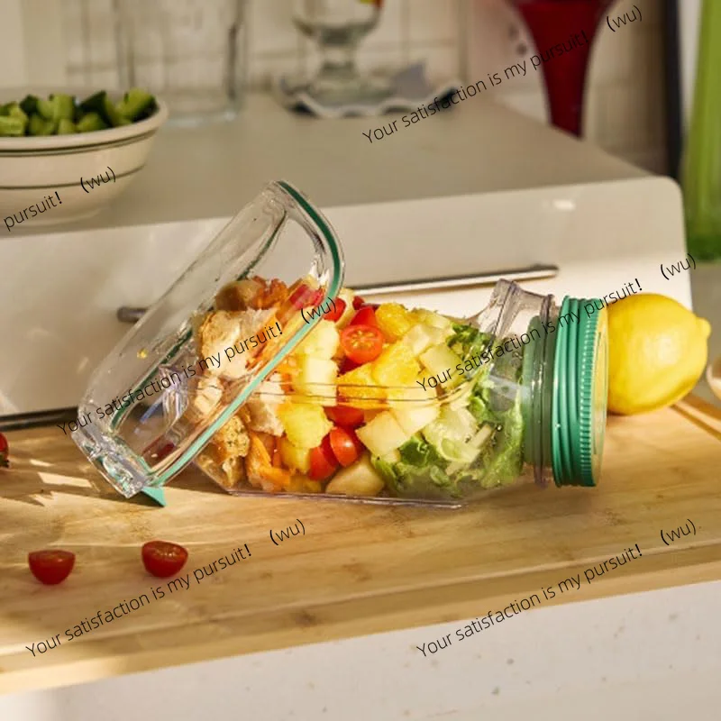

Portable plastic salad jar container, leak-proof and fresh, reusable for office picnics