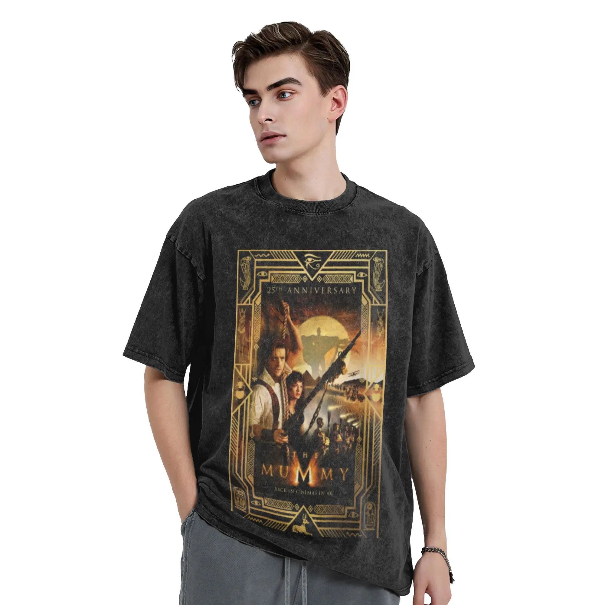 The Mummy 25th Anniversary Vintage Washed T Shirts  Pure Cotton Clothes Vintage Short Sleeve Round Neck Tee Shirt Summer T-Shirt