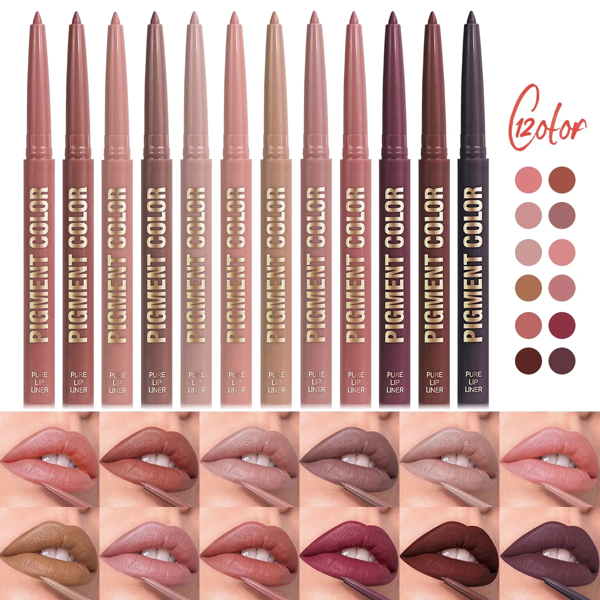1PC Matte Lip Liner-ติดทนนาน,กันน้ํา,ง่ายต่อการ Glide,สูตรให้ความชุ่มชื้นสําหรับทุกสภาพผิว,Lip Makeup