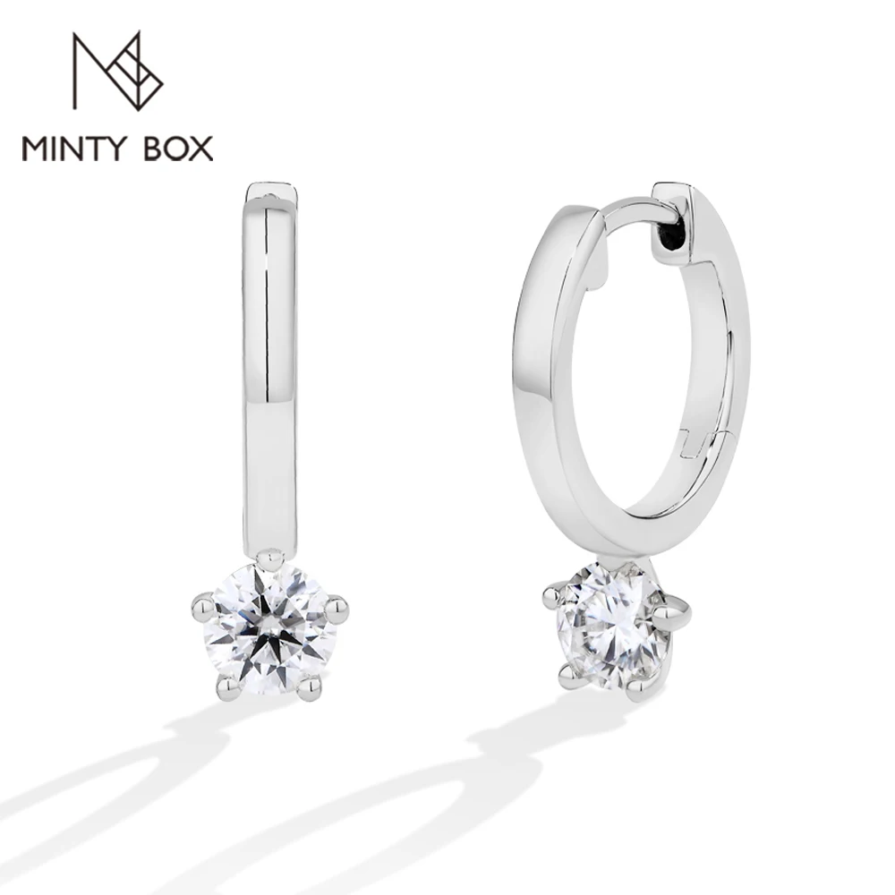 MINTYBOX Round Cut Moissanite Earrings for Women Star Design S925 Sterling Silver Simple Solitaire Drop Earrings Birthday Gifts