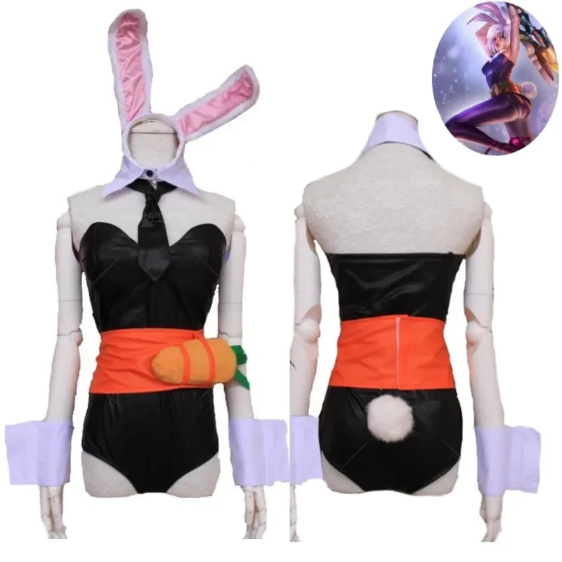 Game LOL Bunny Girl Riven The Exile Cosplay Costume Anime Black Jumpsuit Ears Sxey Woman Uniform Hallowen Carnival Party Suit