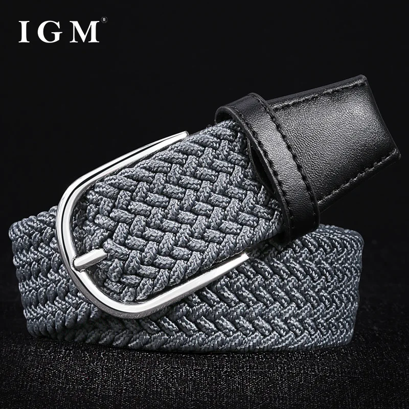 

IGM canvas woven perforated elastic waistband for men and women, versatile casual and versatile with needle buckle belt, trendy