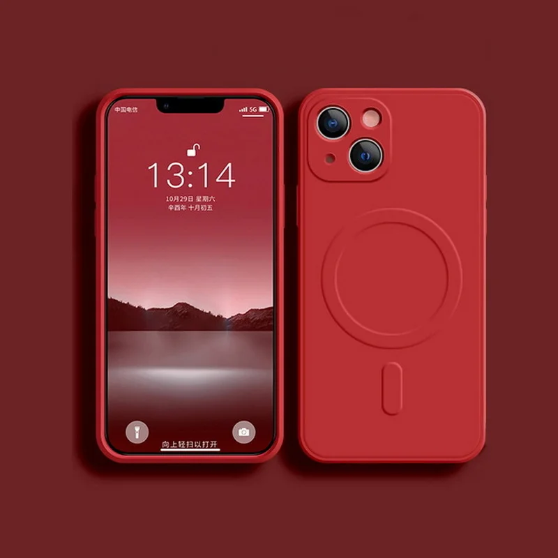 MagSafe Magnetische Draadloze Oplaadhoes voor iPhone 17 16 14 13 12 11 15 Pro Max Mini XR XS Zachte Vloeibare Siliconen Achterkant Cover
