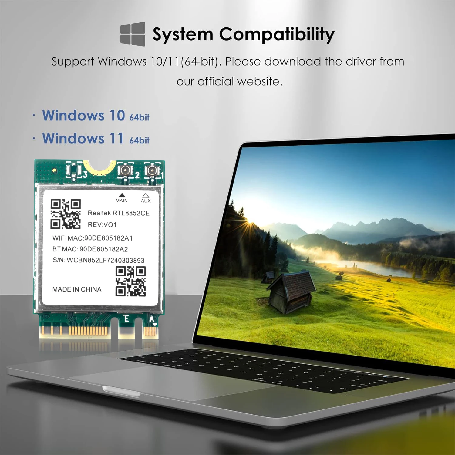 M.2 WiFi 6E Triple Band 5374Mbps Bluetooth 5.3 Adapter Gigabit Wireless Dongle RTL8852CE 802.11ax Network Card for Windows 10/11