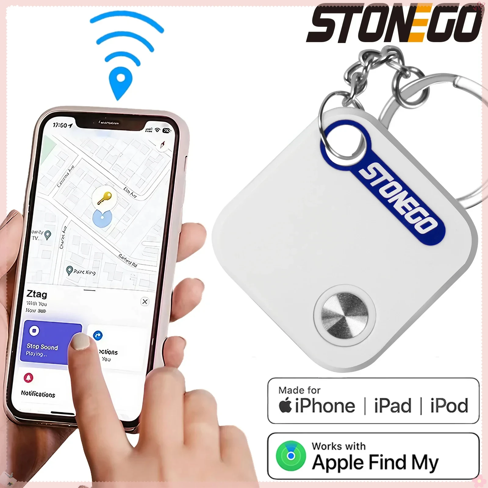 STONEGO Bluetooth GPS Tracker Portable Personal Locator High-Precision for Apple Find My AirTag Smart ITag Replacement MFI